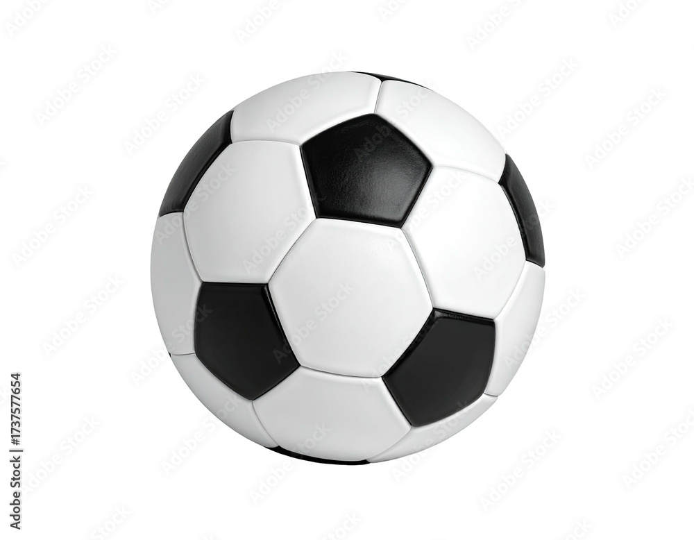 Fototapeta premium A classic black and white soccer ball isolated on a solid black background