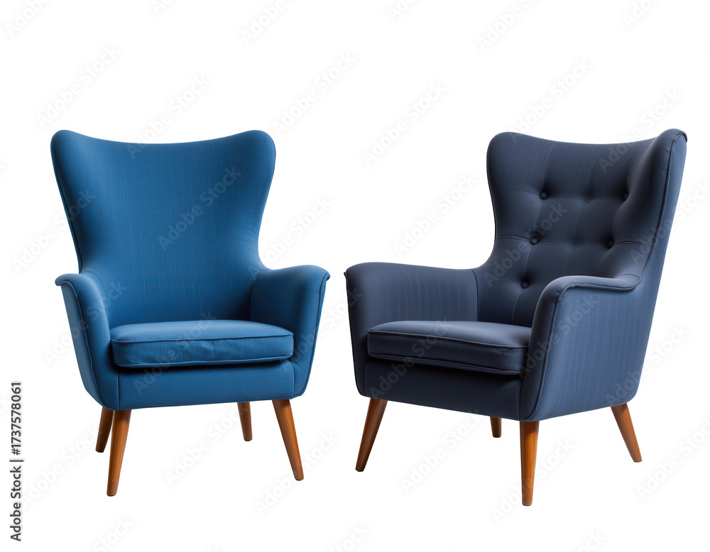 Fototapeta premium Elegant Blue Armchairs with Modern Design and Wooden Legs