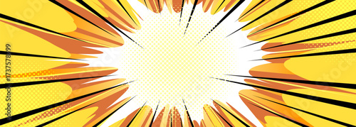 Comic explosion and boom effect. Vector cartoon illustration of abstract orange and yellow rays on white background, anime superhero motion speed, boom lightning, retro bomb blast, bang pattern