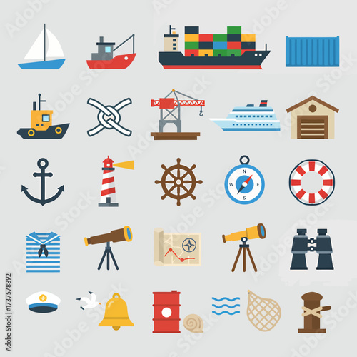 Nautical adventure awaits with this vintage marine icon set for creative projects and designs, perfect for adding classic maritime flair, explore the seas!
