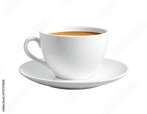 Wallpaper Mural A white ceramic coffee cup with saucer, filled with a brewed brown beverage Torontodigital.ca