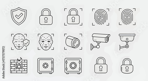 Digital Security and Protection Line Icons Collection.