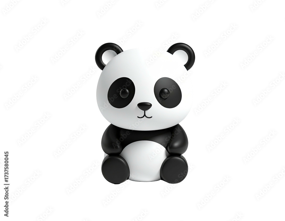 Naklejka premium Adorable cartoon panda bear with black and white fur sits facing forward