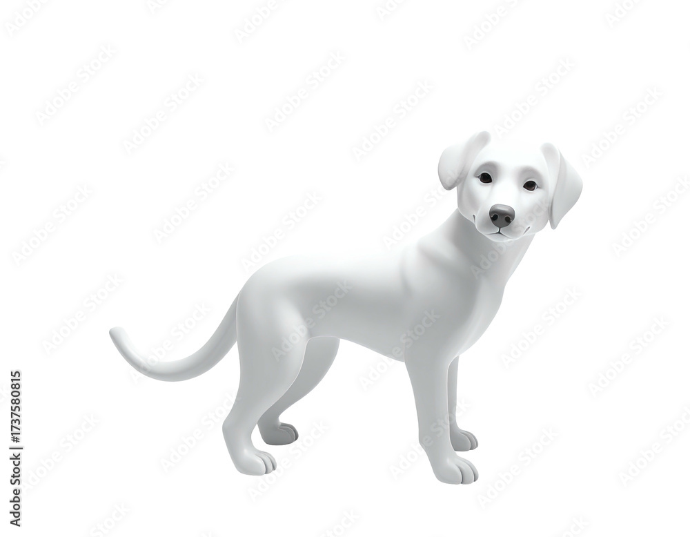 Fototapeta premium A digitally rendered, solid-white dog, poised and looking forward on black