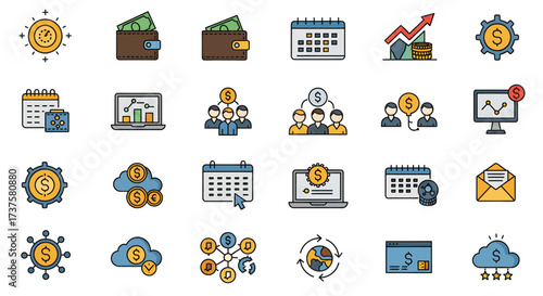 Financial Planning and Investment Icons Set for Business and Finance.