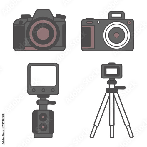 Photography and videography icons four camera equipment graphics for creative projects 