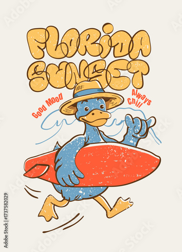 Florida Sunset, Surf-Ready Platypus Retro Design