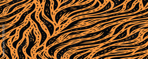 Vectand tiger skin illustration with wild striped animal fur, great fand background wallpapers, textile patterns, and tile surfaces.