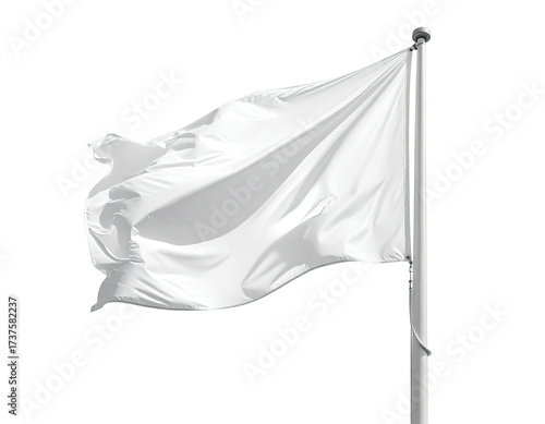 A white flag, billowing on a pole, against a transparent black background