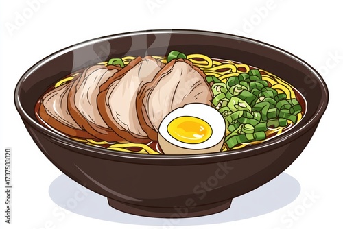 Pork ramen with egg in rich broth
