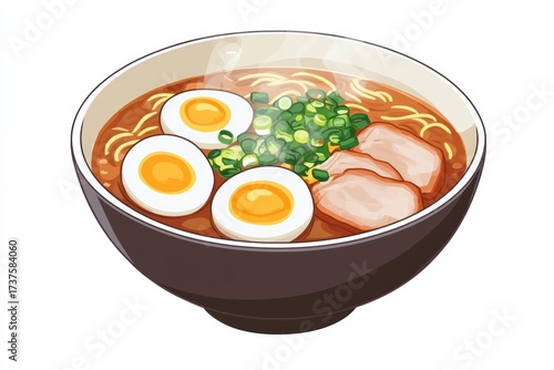 Bowl of ramen with eggs and scallions
