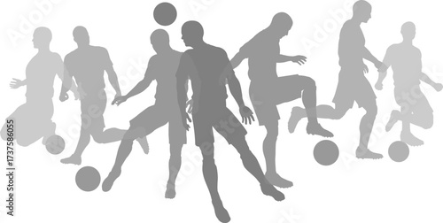 Silhouette soccer football player set. Active sports people healthy players fitness silhouettes concept.