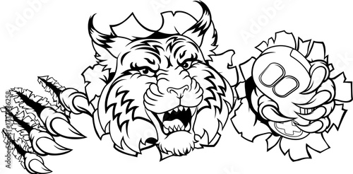 A wildcat or bobcat gamer with video game controller sports team animal mascot