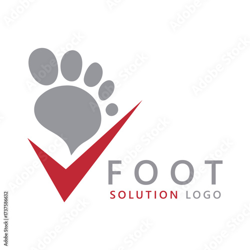 Foot Solution Logo with Gray Footprint and Upward Red Checkmark