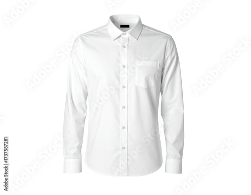 Crisp white dress shirt with a button-down collar and a chest pocket