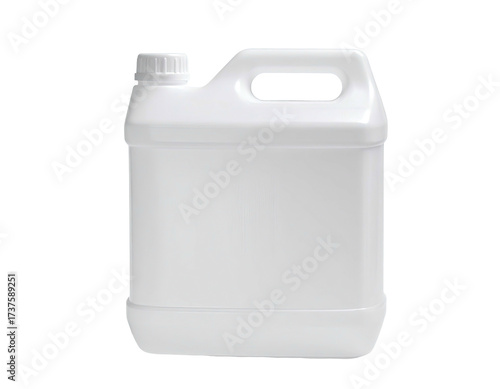 A white plastic jug with a handle and screw-on cap, isolated on black