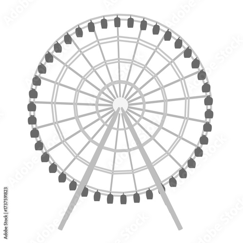 Ferris wheel silhouette with black and white accents stands against a white background. Its evenly spaced spokes radiate from the center, outlined by a crisp black border.