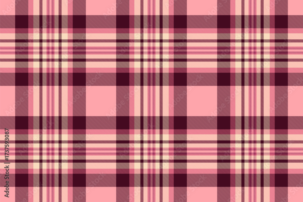 Fototapeta premium Classic plaid pattern in pink hues. Versatile for textiles, backgrounds, and designs. Evokes warmth and cozy comfort. Use for fashion, home decor or crafts.
