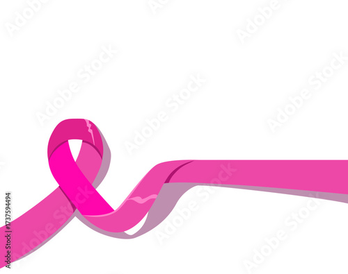 Vector cartoon illustration of a pink ribbon symbol on background, representing breast cancer awareness, prevention, support, and health campaign. Clip art with copy space for October medical care eve