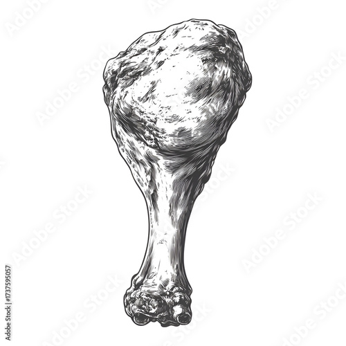 Single chicken drumstick image grayscale isolated