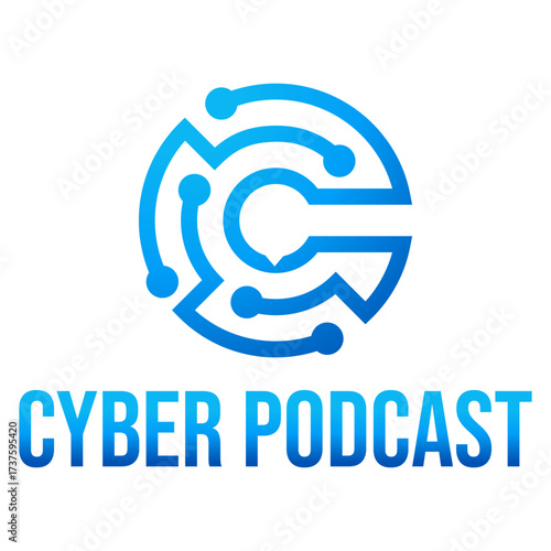 cyber podcast flat minimalist logo design