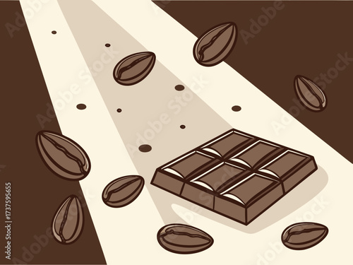 Coffee beans. Dark roast coffee beans falling down. Chocolate and coffee beans flying. High quality photo