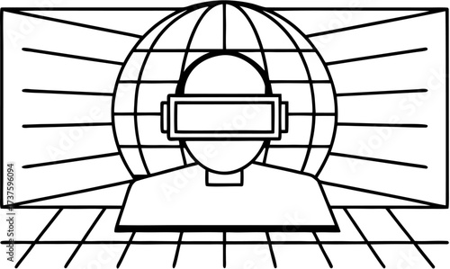 Virtual Reality User Wearing VR Headset in Digital World