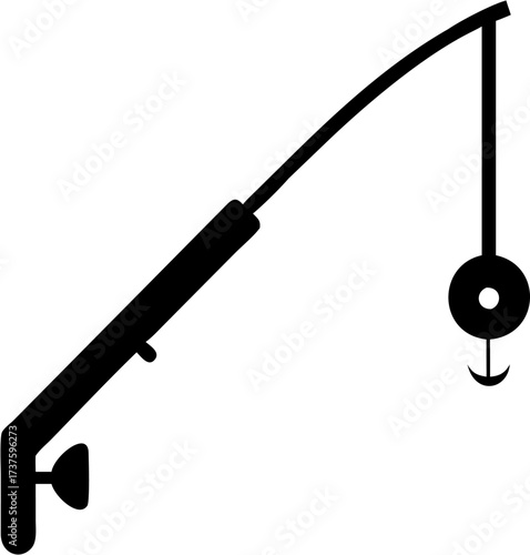 Fishing Rod Angling Sport Equipment Modern Fisher Tool Isolated Black Design