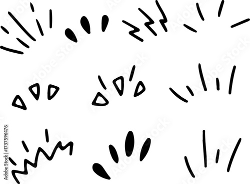 Collection of hand-drawn doodles with exclamation marks, squiggles, and playful lines. Vector set to bring a lively touch to your creative work. Drawn with black curved lines in grunge style