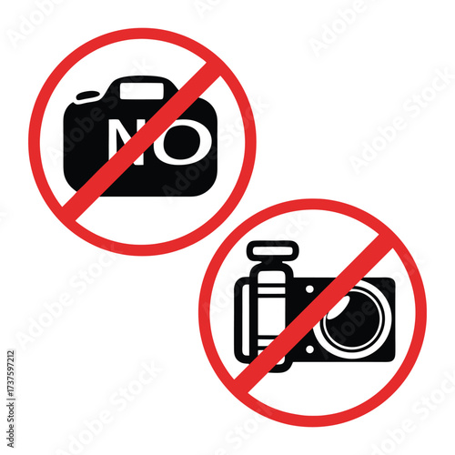 No photography or videography icons set prohibition sign for recording devices