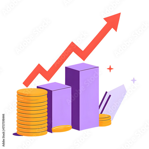 Financial growth and success illustrated with coins and bar chart