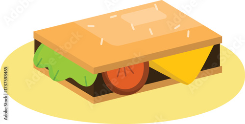 cheese on white sandwich, sandwich with ham and vegetables created 