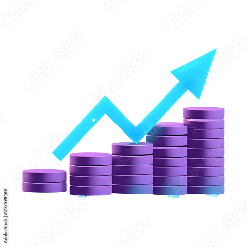 3d growth chart with upward arrow and stacks of coins