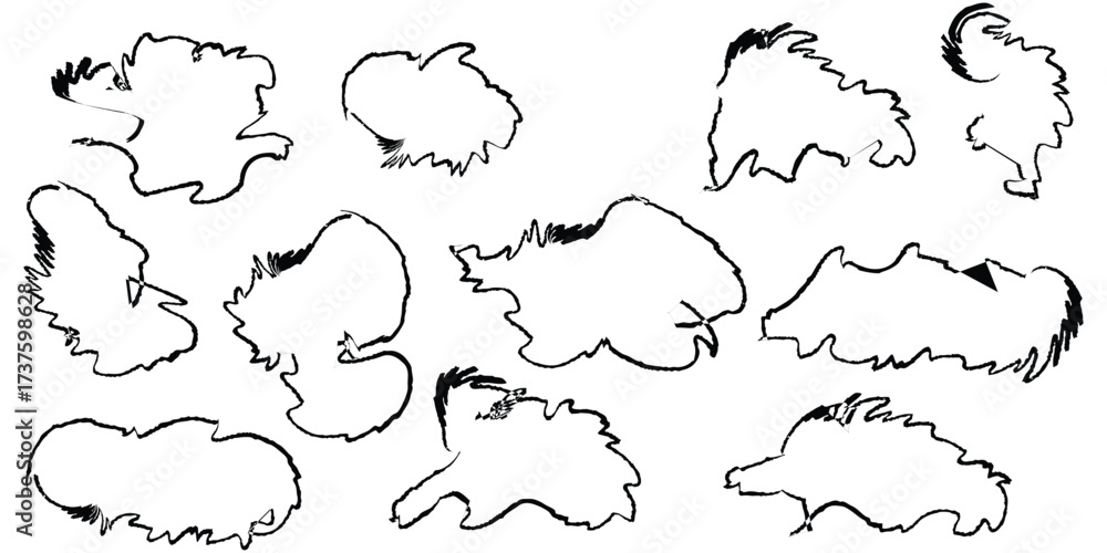 Fototapeta premium Vector set of animal silhouettes with the outline shape of the map of Germany and Poland on a blank background for a travel brochure design