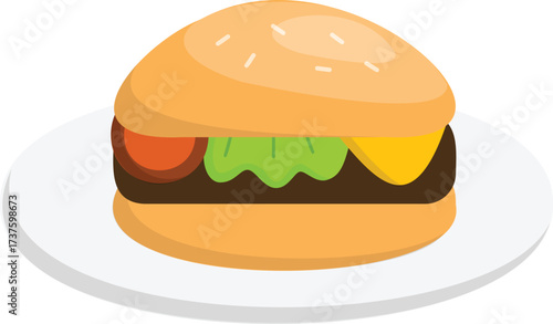 hamburger on a plate, carton hamburger with white background