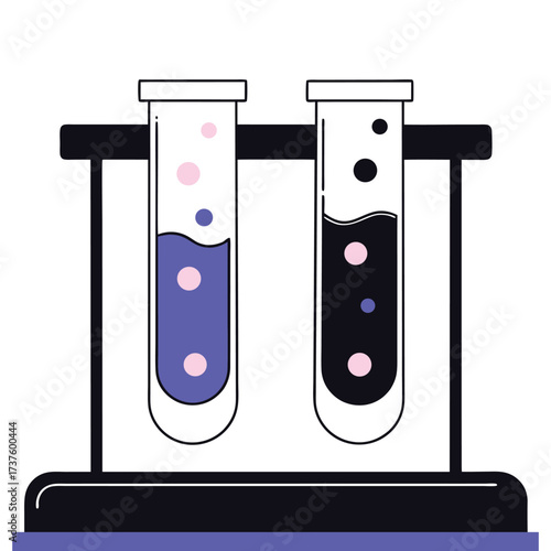 Chemistry experiment with two test tubes showing liquid samples and chemical reactions scientific concept