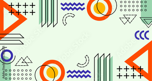 Memphis geometric abstract shapes background vector . Retro trendy halftone vector elements design for advertisement, Wallpaper, commercial and sale banner, poster. Vector illustration