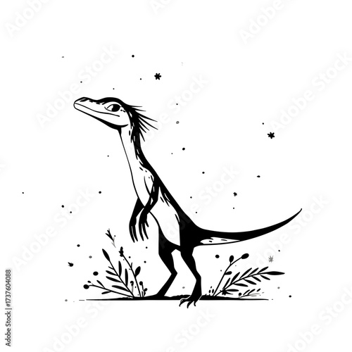 Compsognathus. Compsognathus simple black and white line art vector logo