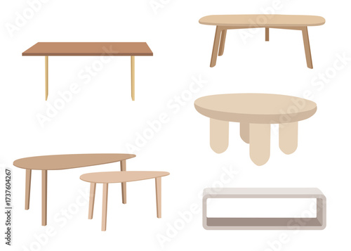 Vector set of tables for living room and dining room, modern and classic designs