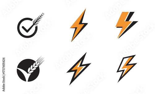 Collection of Wheat and Lightning Bolt Logos in Black and Orange