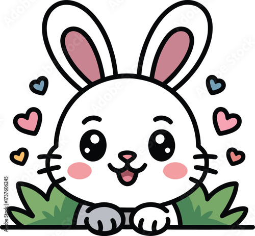 Cute white bunny with pink cheeks and hearts rabbit