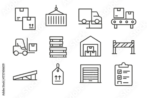 Loading label cargo vector door icon container boxes warehouse dock freight icons