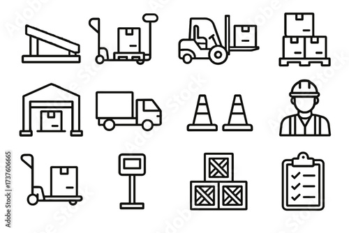 Truck stack icons vector operations hand safety warehouse pallet dock lifting icon