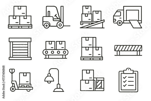 Conveyor lifting door light dock icon warehouse set vector ramp stacked barrier