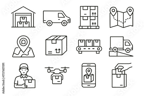 Pallets label smartphone courier tracker icons parcel ramp vector icon logistics warehouse