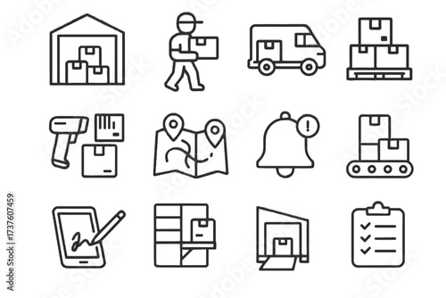 Courier parcel logistics route icon parcels items warehouse hub picking signature vector