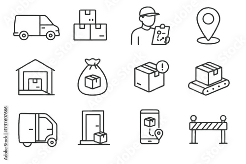 Notification pin stacked customer driver door vector cargo set icon ramp warehouse