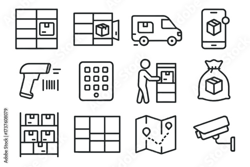 Up vector customer locker icons keypad icon compartment warehouse van smart security