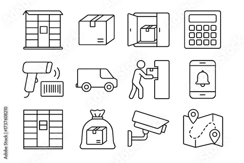 Barcode service self vector icon open camera keypad inside parcel bag compartment