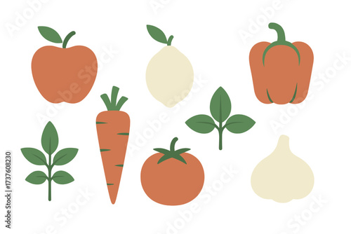 Colorful vegetables and herbs collection